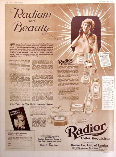High-tech skin care solutions of the past: radioactive radium resulting in radiating and beautiful skin. Knowledge is power! (Image credit: Radior cosmetics)