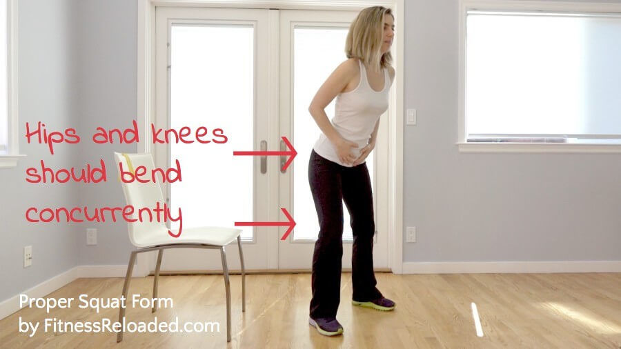 Bend knees and hips concurrently proper squat form